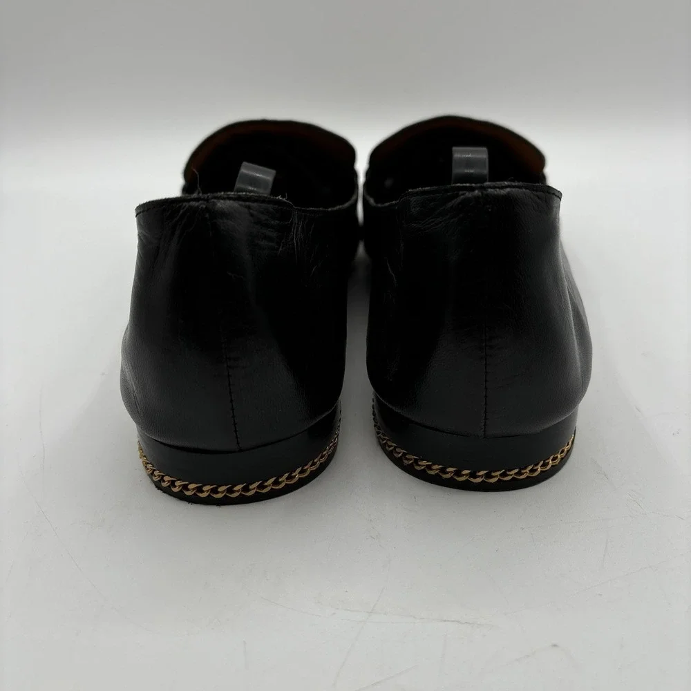 Tory Burch Ruby Loafers Women's 10 M Black Leather Chain Heel Embossed Logo